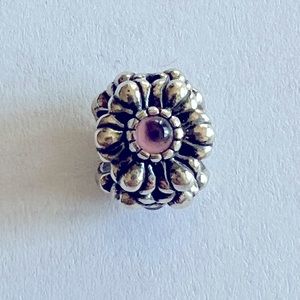 Retired Pandora Silver and Amethyst Floral February Birthstone Charm 790580am